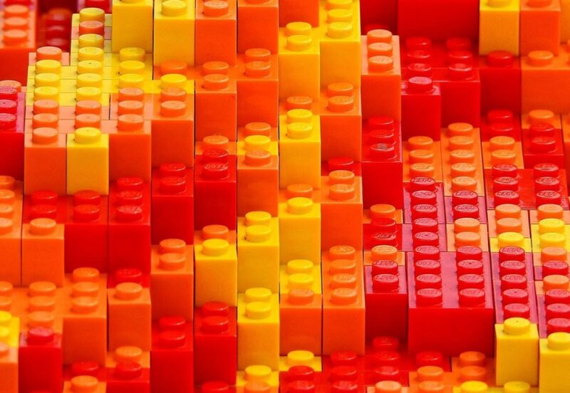 Red, Orange and yellow lLego bricks